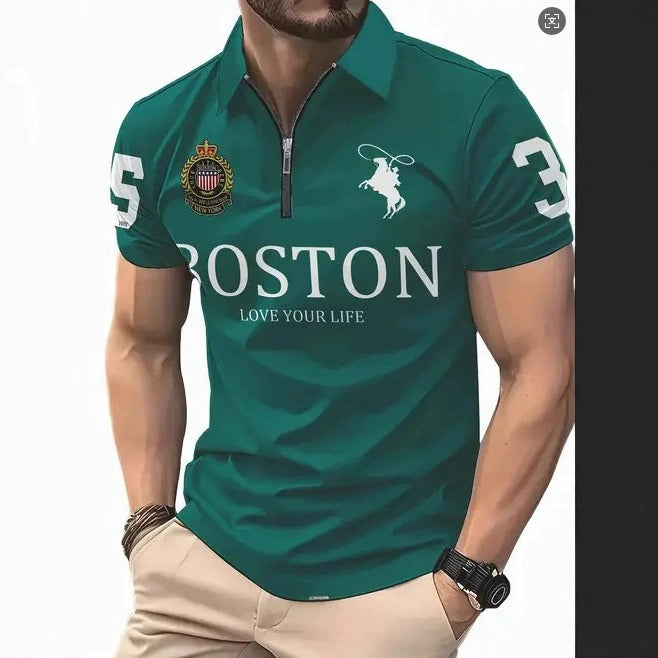 Men's 3D Digital Print Zip-Up Polo Shirt by Geo’s Online Store