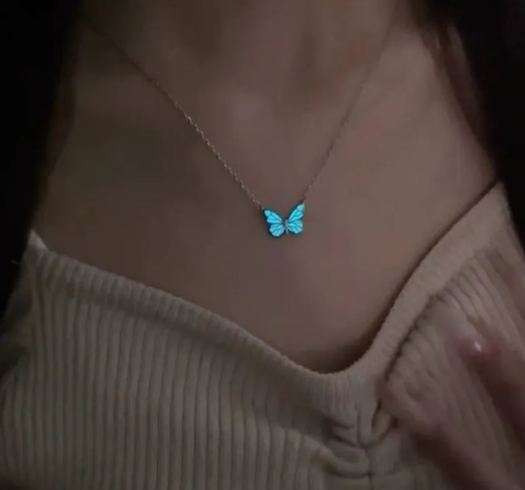 Blue Luminous Smart Butterfly Necklace by Geo’s Online Store