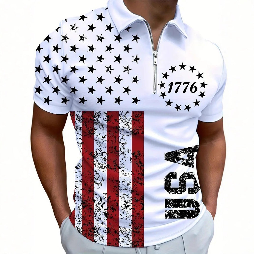 Men's 3D Digital Print Zip-Up Polo Shirt by Geo’s Online Store