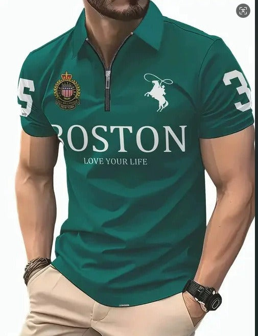 Men's 3D Digital Print Zip-Up Polo Shirt by Geo’s Online Store