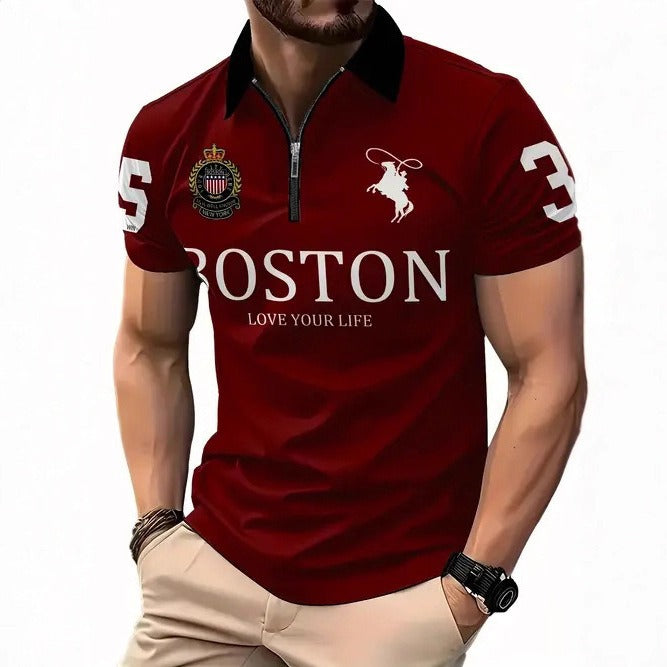 Men's 3D Digital Print Zip-Up Polo Shirt by Geo’s Online Store