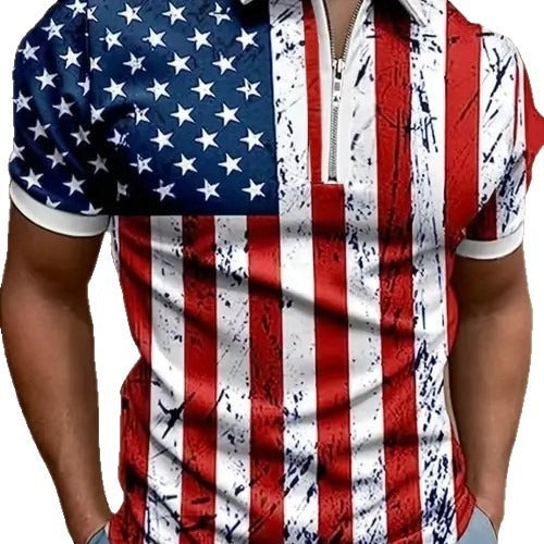 Men's 3D Digital Print Zip-Up Polo Shirt by Geo’s Online Store