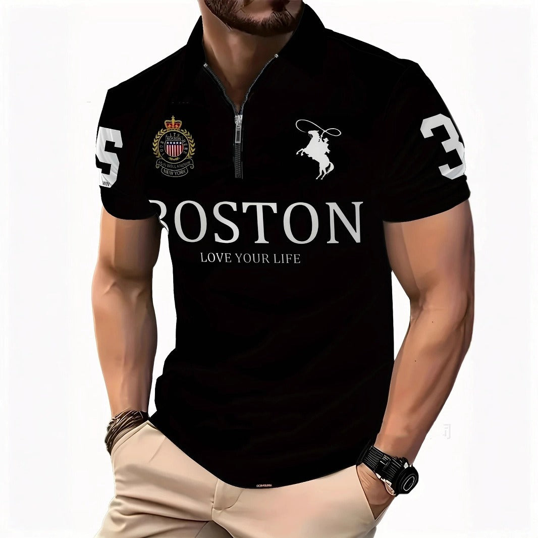 Men's 3D Digital Print Zip-Up Polo Shirt by Geo’s Online Store