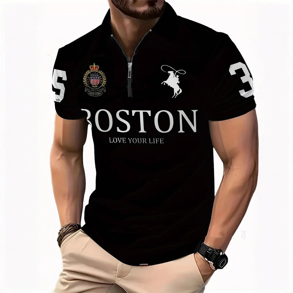 Men's 3D Digital Print Zip-Up Polo Shirt by Geo’s Online Store