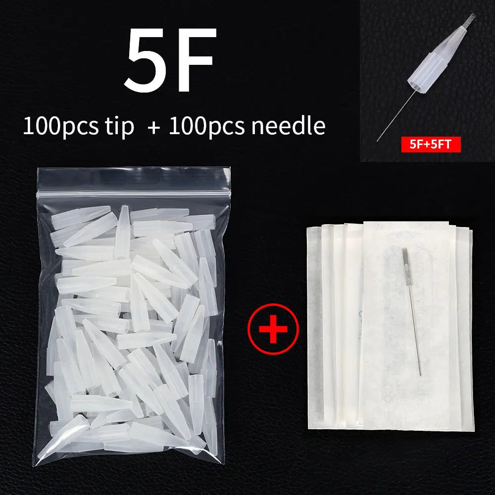 100PCS 1R 3R 5R 5F 7F Needles And Tips Disposable Sterilized Professional Tattoo Needles Caps for Permanent Makeup Eyebrow Kit by Geo’s Online Store