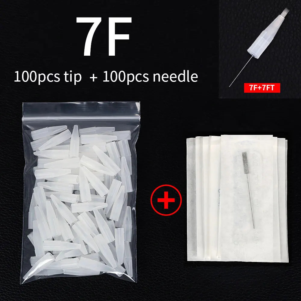100PCS 1R 3R 5R 5F 7F Needles And Tips Disposable Sterilized Professional Tattoo Needles Caps for Permanent Makeup Eyebrow Kit by Geo’s Online Store