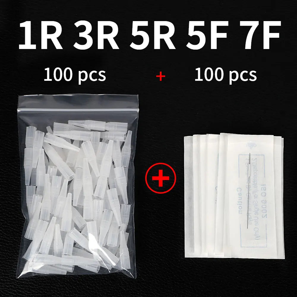 100PCS 1R 3R 5R 5F 7F Needles And Tips Disposable Sterilized Professional Tattoo Needles Caps for Permanent Makeup Eyebrow Kit by Geo’s Online Store