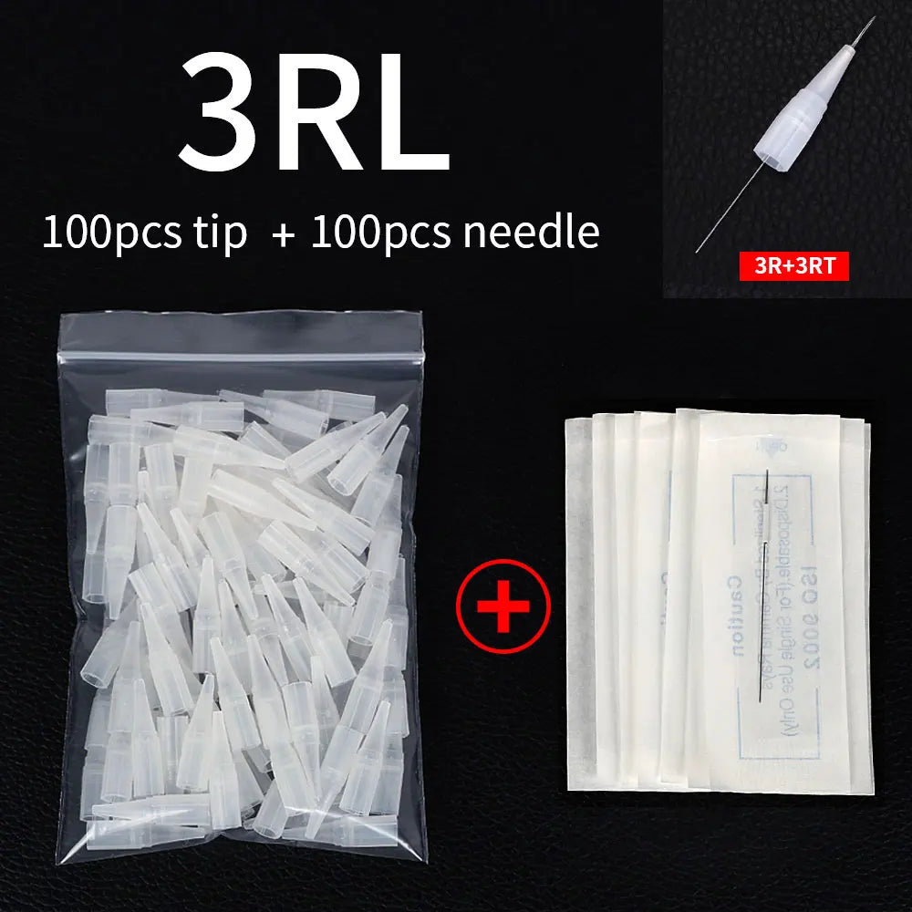 100PCS 1R 3R 5R 5F 7F Needles And Tips Disposable Sterilized Professional Tattoo Needles Caps for Permanent Makeup Eyebrow Kit by Geo’s Online Store