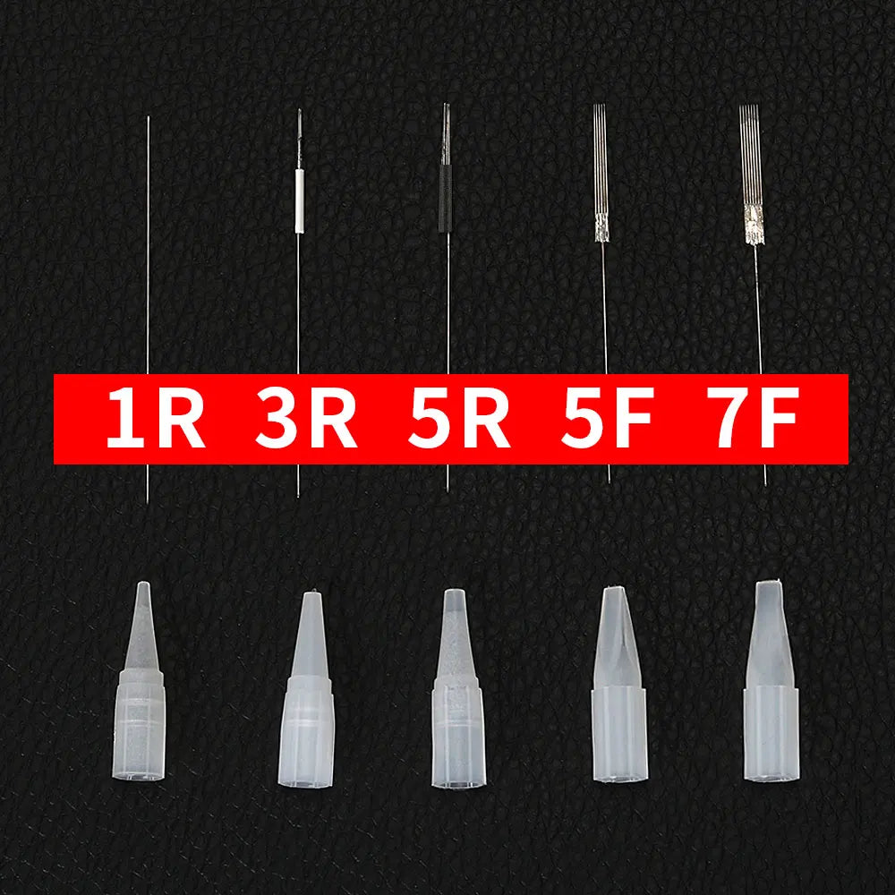 100PCS 1R 3R 5R 5F 7F Needles And Tips Disposable Sterilized Professional Tattoo Needles Caps for Permanent Makeup Eyebrow Kit by Geo’s Online Store