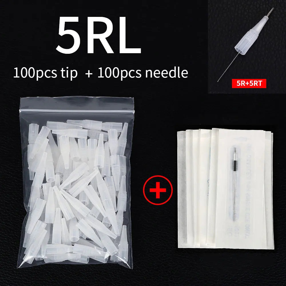 100PCS 1R 3R 5R 5F 7F Needles And Tips Disposable Sterilized Professional Tattoo Needles Caps for Permanent Makeup Eyebrow Kit by Geo’s Online Store