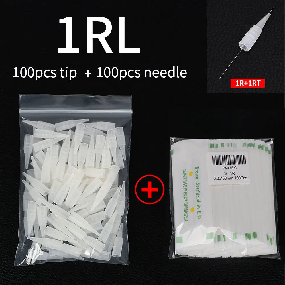 100PCS 1R 3R 5R 5F 7F Needles And Tips Disposable Sterilized Professional Tattoo Needles Caps for Permanent Makeup Eyebrow Kit by Geo’s Online Store