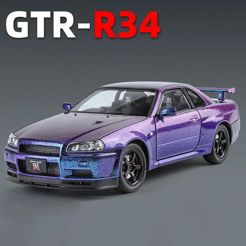 1:24 Scale Car Nissan Skyline GTR-R34 Alloy Vehicle Model Diecast Metal Fast＆Furious Collectible Childrens Birthday Toy Gifts by Geo’s Online Store