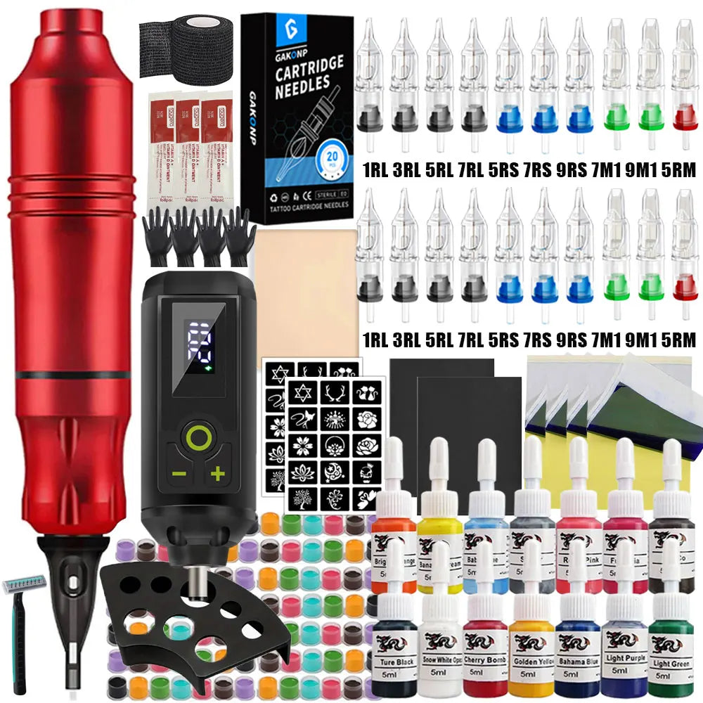 Professional Wireless Tattoo Machine Kit Rotary Tattoo Pen Kit with Wireless Power Supply Inks Needles for Tattoo Beginners Kits by Geo’s Online Store
