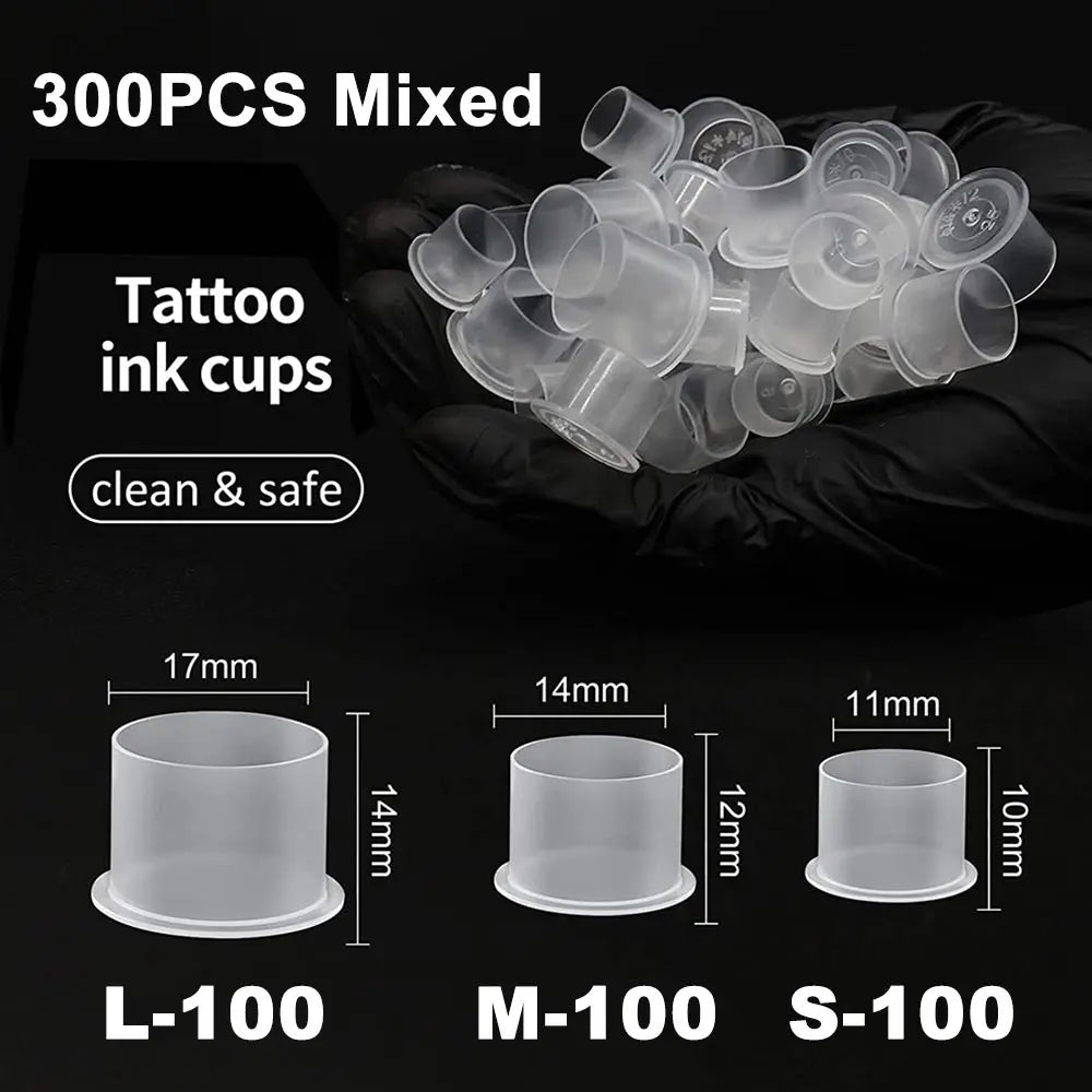 300/100PCS Disposable Tattoo Ink Cups with Base S/M/L Mixed Permanent Makeup Pigment Holder Caps Tattoo Accessories by Geo’s Online Store