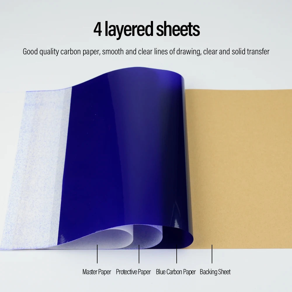 20/100pcs Tattoo Transfer Paper Carbon Thermal Stencil 4 Layered Sheet Tattoo Paper Copy Paper Tracing Paper for Tattoo Supplies by Geo’s Online Store