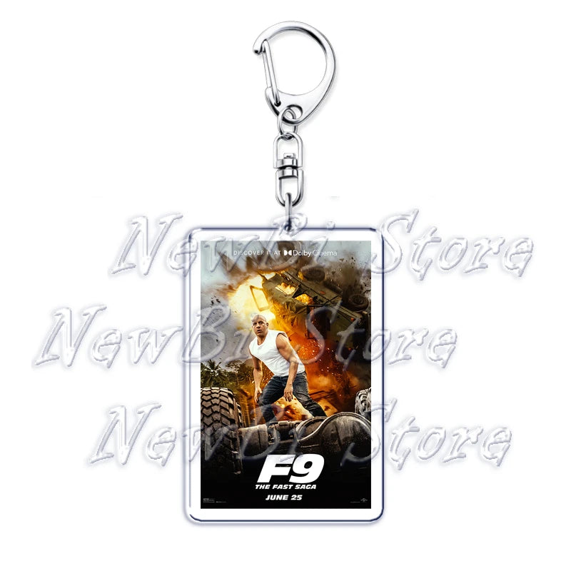 Classic Fast Furious Movie Cover Poster Keychain for Accessories Bag Pendant Sport Car Key Chain Ring Keyring Jewelry Fans Gift by Geo’s Online Store