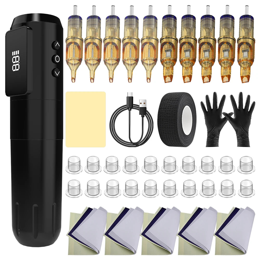 YILONG Wireless Tattoo Gun Kit With 1600MAH Power and LED Screen 3.5MM Stroke Rotary Tattoo Machine Pen Set for Tattoo Beginners by Geo’s Online Store