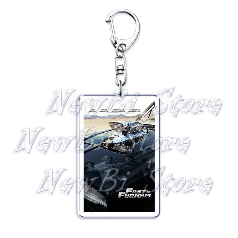 Classic Fast Furious Movie Cover Poster Keychain for Accessories Bag Pendant Sport Car Key Chain Ring Keyring Jewelry Fans Gift by Geo’s Online Store