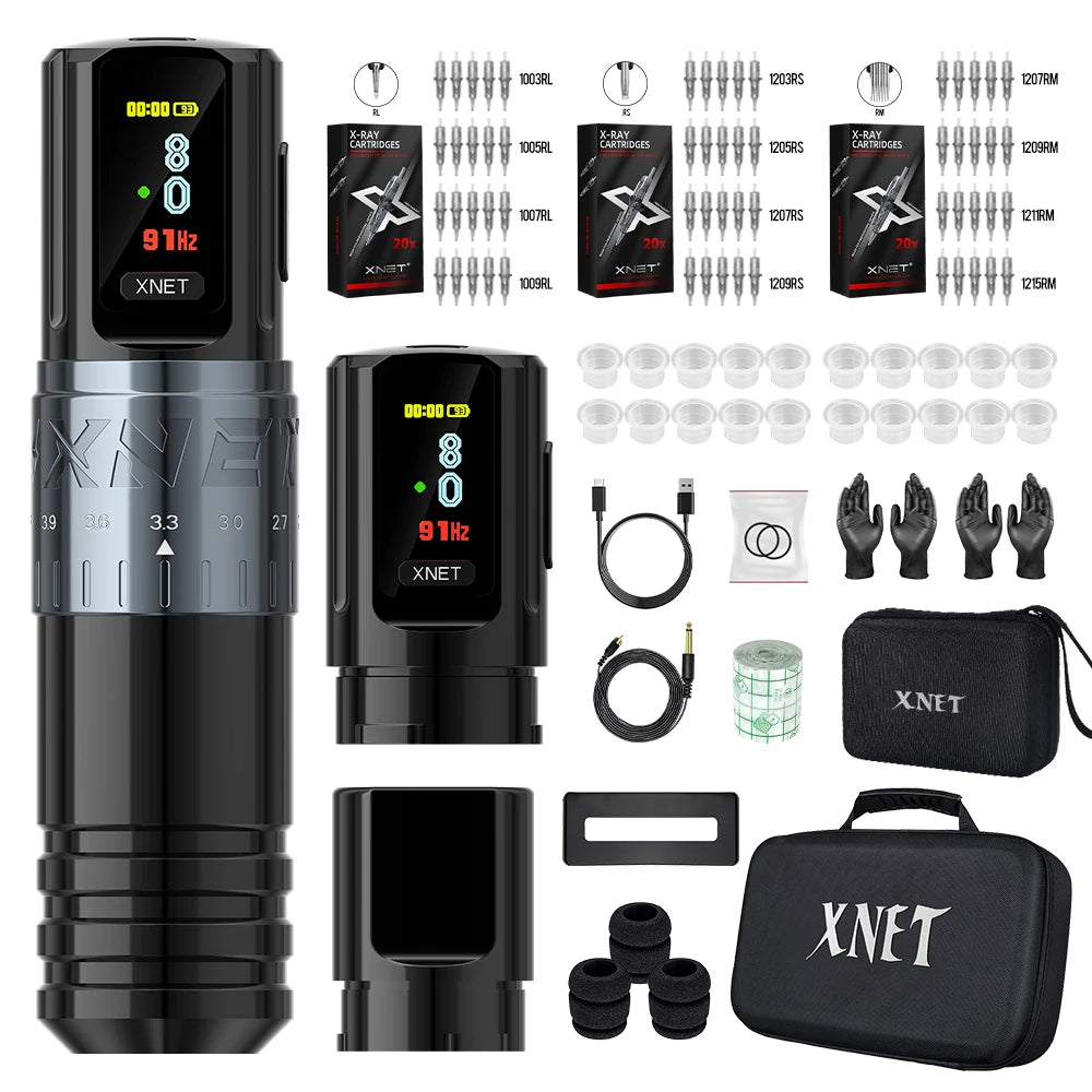XNET Vipera Wireless Tattoo Machine Kit Adjustable Stroke 2.4-4.2mm OLED Display 60pcs Mixed Tattoo Cartridge for Tattoo Artists by Geo’s Online Store