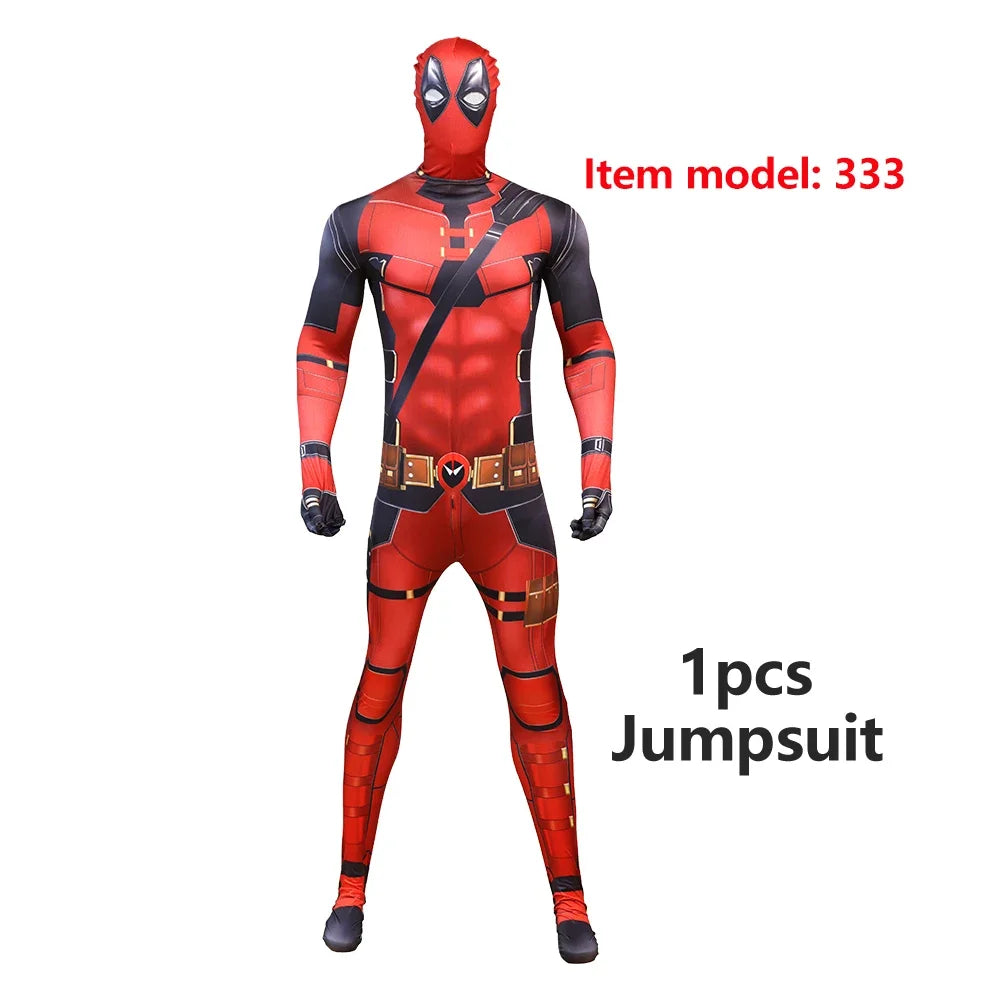 Deadpool Child Costume Halloween Costumes Kids Men Adult Superhero Bodysuit Jumpsuit Children Cosplay Costume Swords Accessories by Geo’s Online Store