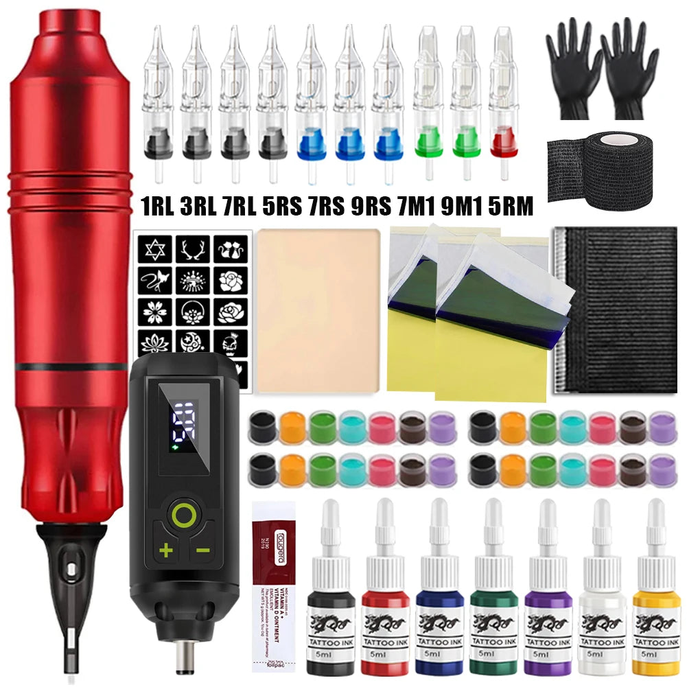 Professional Wireless Tattoo Machine Kit Rotary Tattoo Pen Kit with Wireless Power Supply Inks Needles for Tattoo Beginners Kits by Geo’s Online Store