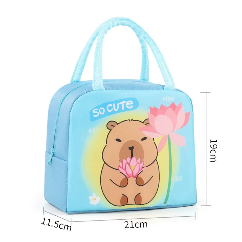 Cartoon Capybara Lunch Bag Insulated Food Container, Portable Thermal Bento Box Bag for School, Eco-Friendly Meal Tote for Kids by Geo’s Online Store
