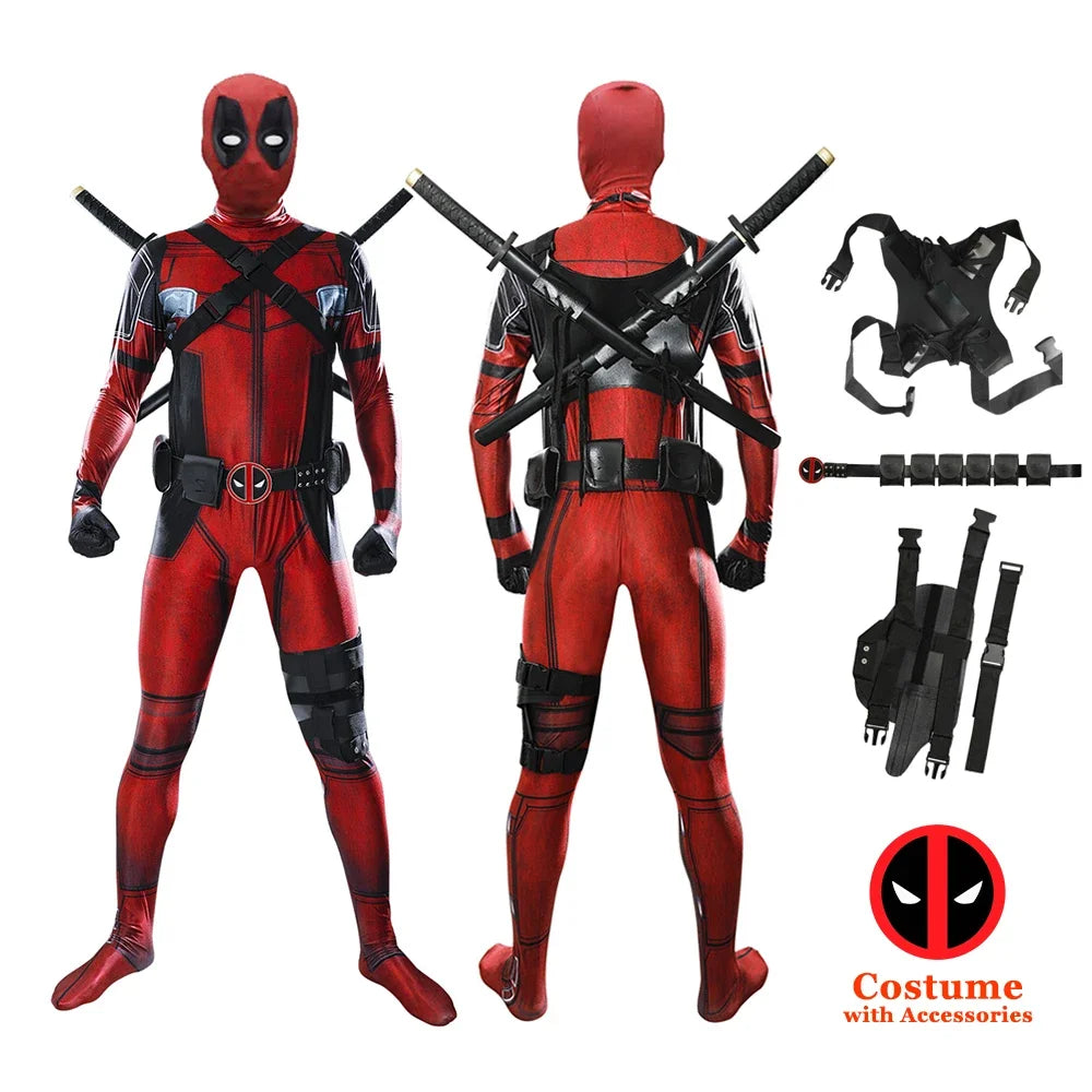 Deadpool Child Costume Halloween Costumes Kids Men Adult Superhero Bodysuit Jumpsuit Children Cosplay Costume Swords Accessories by Geo’s Online Store