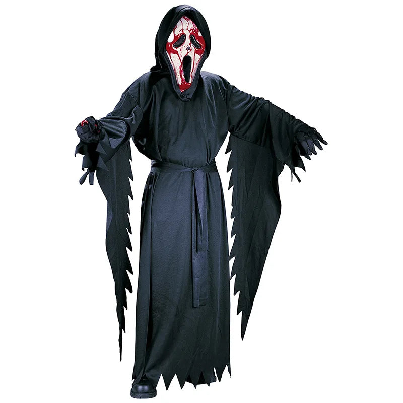 Scream Ghostface Cosplay Costume Horror Movie Mask Robe Outfit Adult Halloween Carnival Party Fancy Dress Role Play Suit by Geo’s Online Store