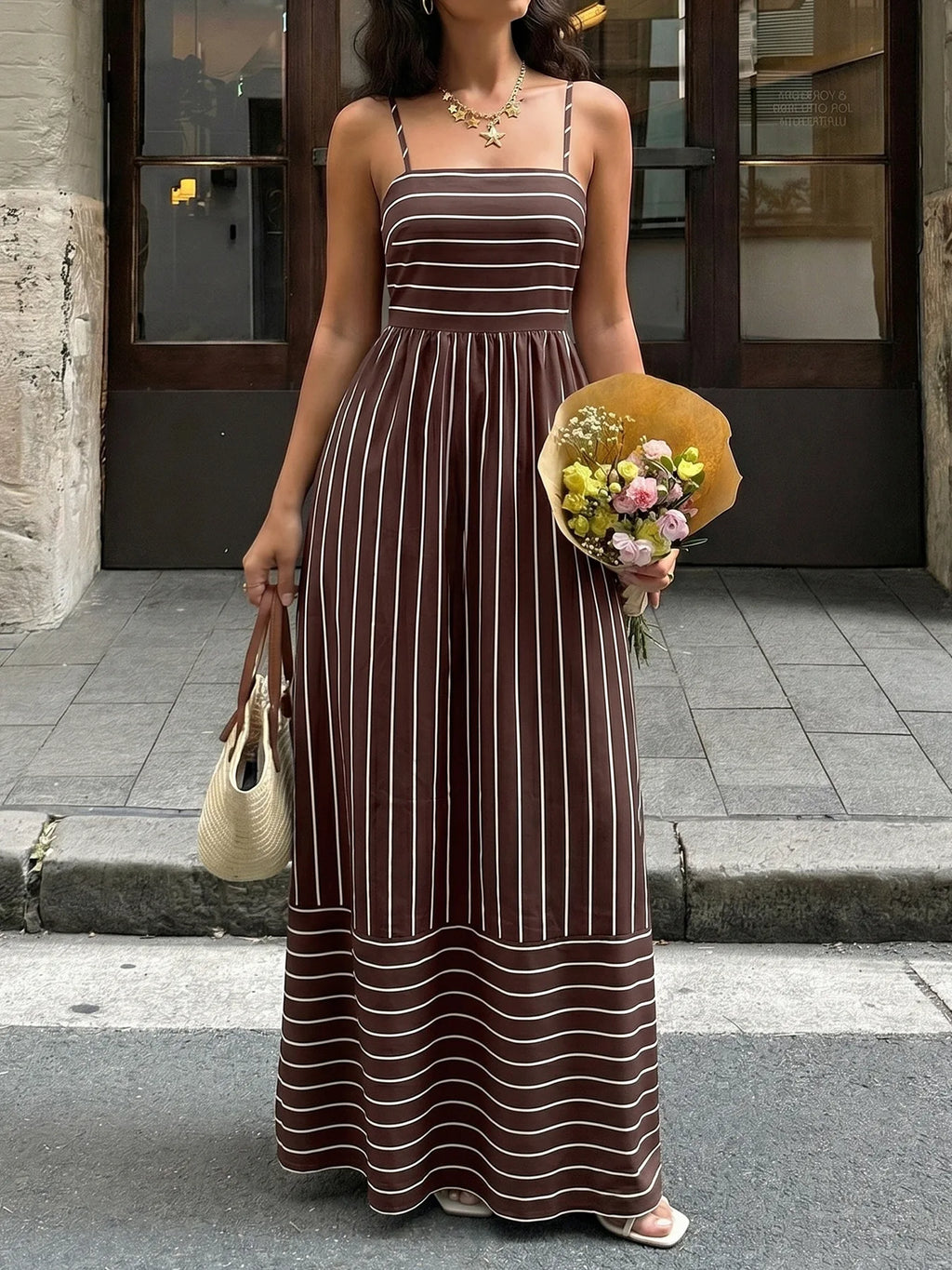 2026 Summer New Striped Backless Loose Beach Dress Women Causal Slip Strapless Long Dress Women Chic Party Holiday Dress by Geo’s Online Store