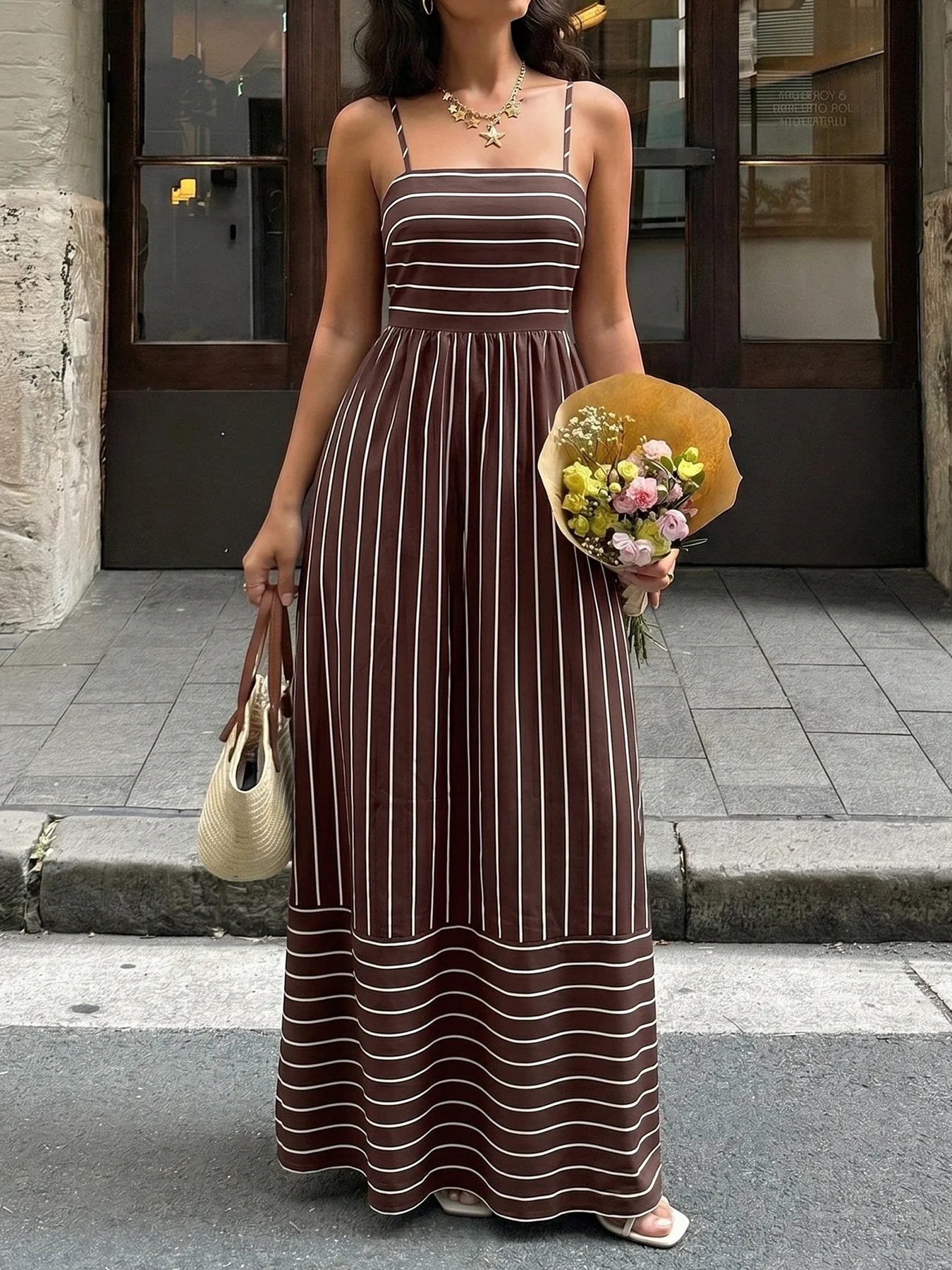 2026 Summer New Striped Backless Loose Beach Dress Women Causal Slip Strapless Long Dress Women Chic Party Holiday Dress by Geo’s Online Store