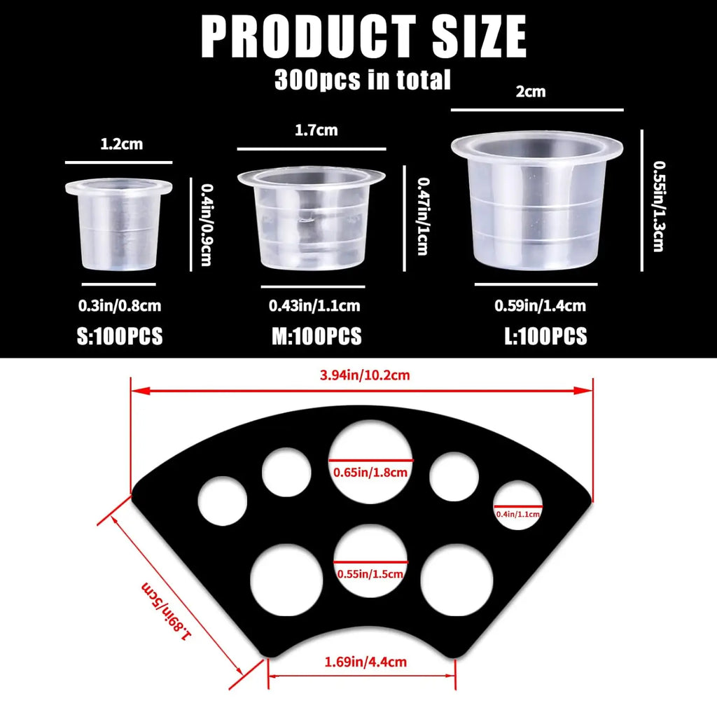 302PCS Tatoo Ink Caps Kit, Include 300 Tatoo Ink Cups Mixed Size and 2 Ink Cap Holder for Tatoo Ink Tatoo Accessory Tatoo Suppli by Geo’s Online Store