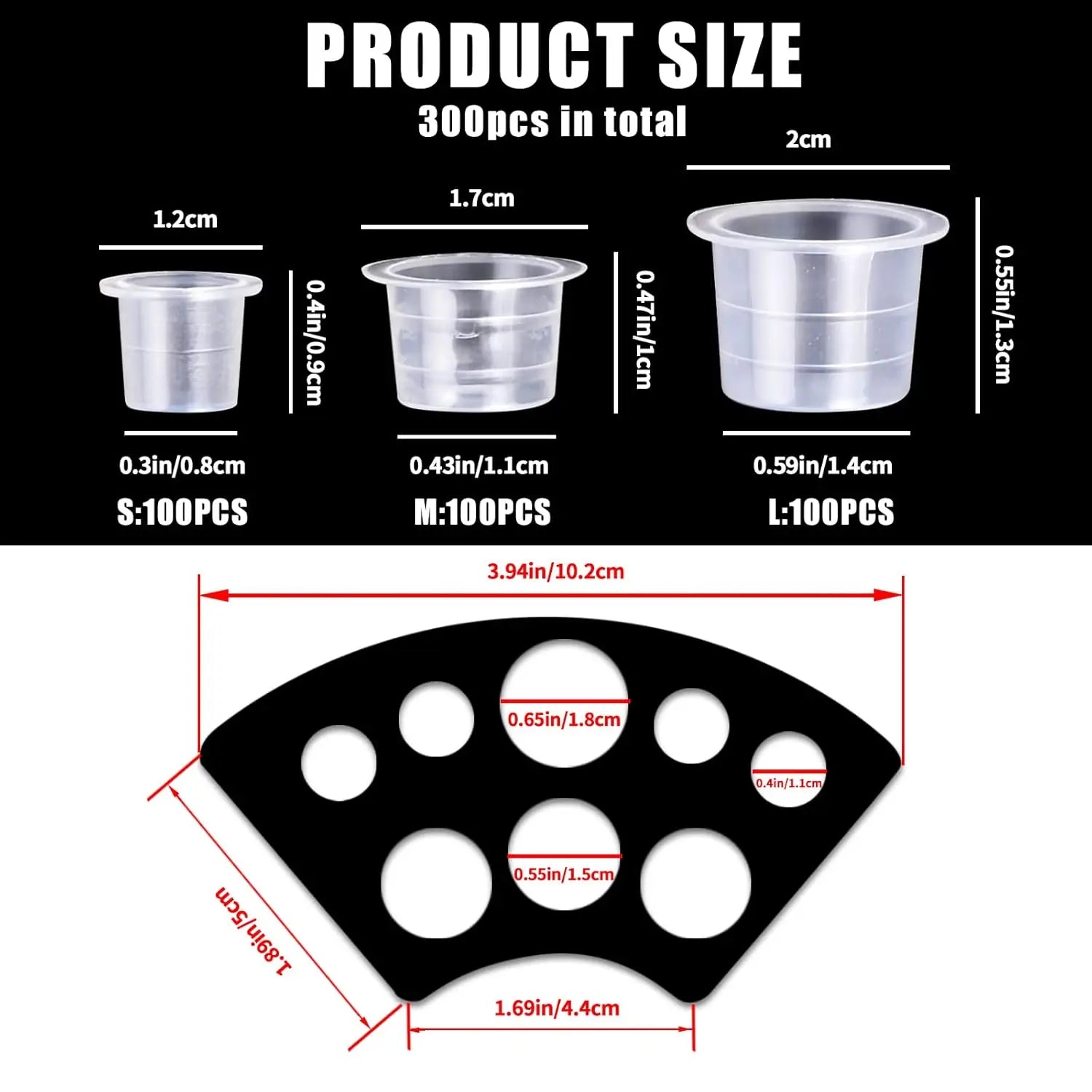 302PCS Tatoo Ink Caps Kit, Include 300 Tatoo Ink Cups Mixed Size and 2 Ink Cap Holder for Tatoo Ink Tatoo Accessory Tatoo Suppli by Geo’s Online Store