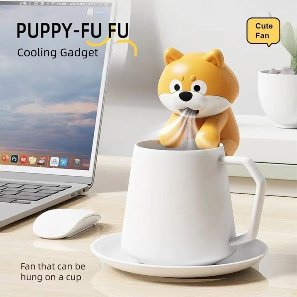 Mini Clip-On Fan Cup Bowl Air-Blowing Cooling Attachment Dog-Shaped Cute Cartoon Design Food Cooler Robot Children Like Gift by Geo’s Online Store