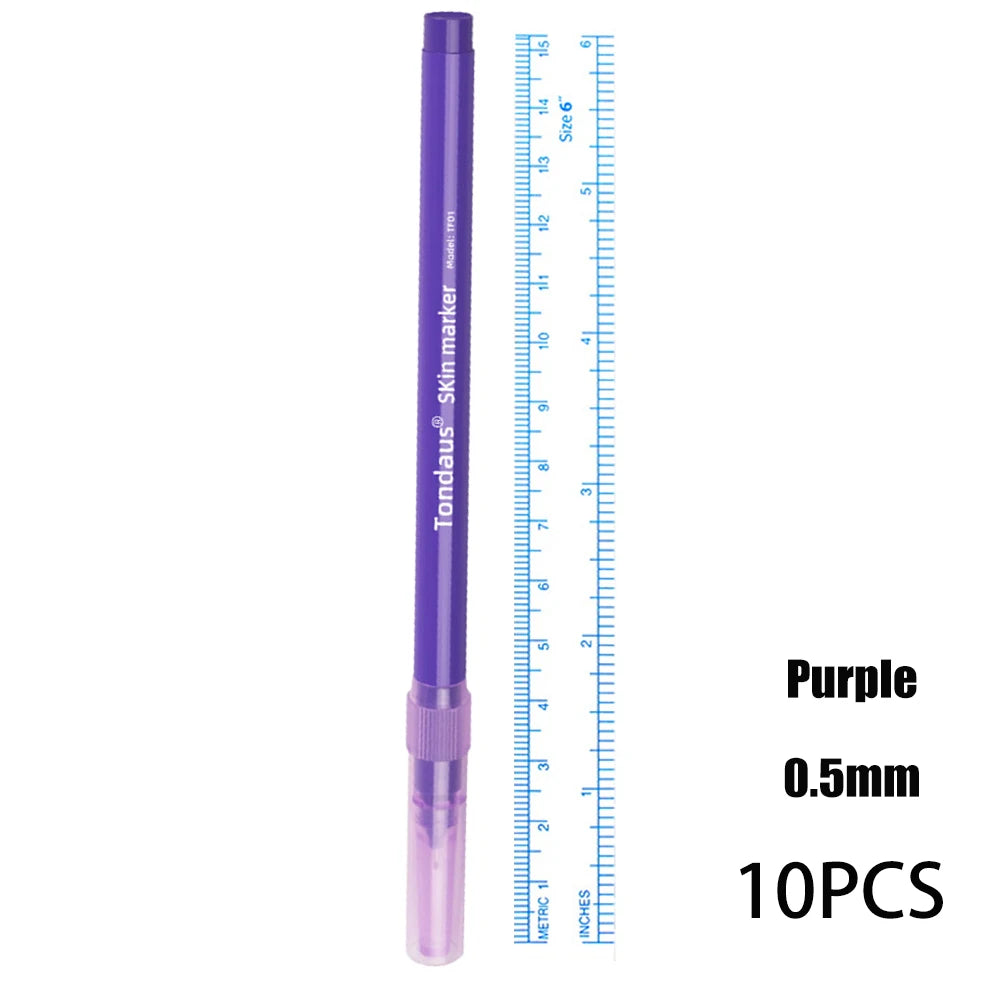 10Pcs Skin Marker Pen Kits Sterilized Package With Ruler Eyelash Extension Tool For Tattoo Piercing Scribe Skin Marker Pen by Geo’s Online Store