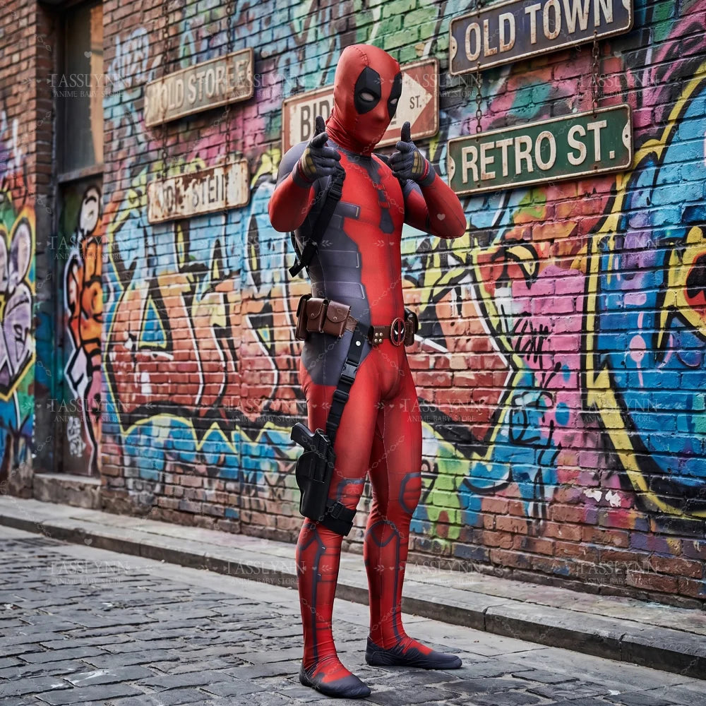 Deadpool Wolverine Cosplay Spandex Zentai Deadpool Bodysuit Halloween Costume Suit Belt Headwear Mask Sword Holster Cosplay by Geo’s Online Store