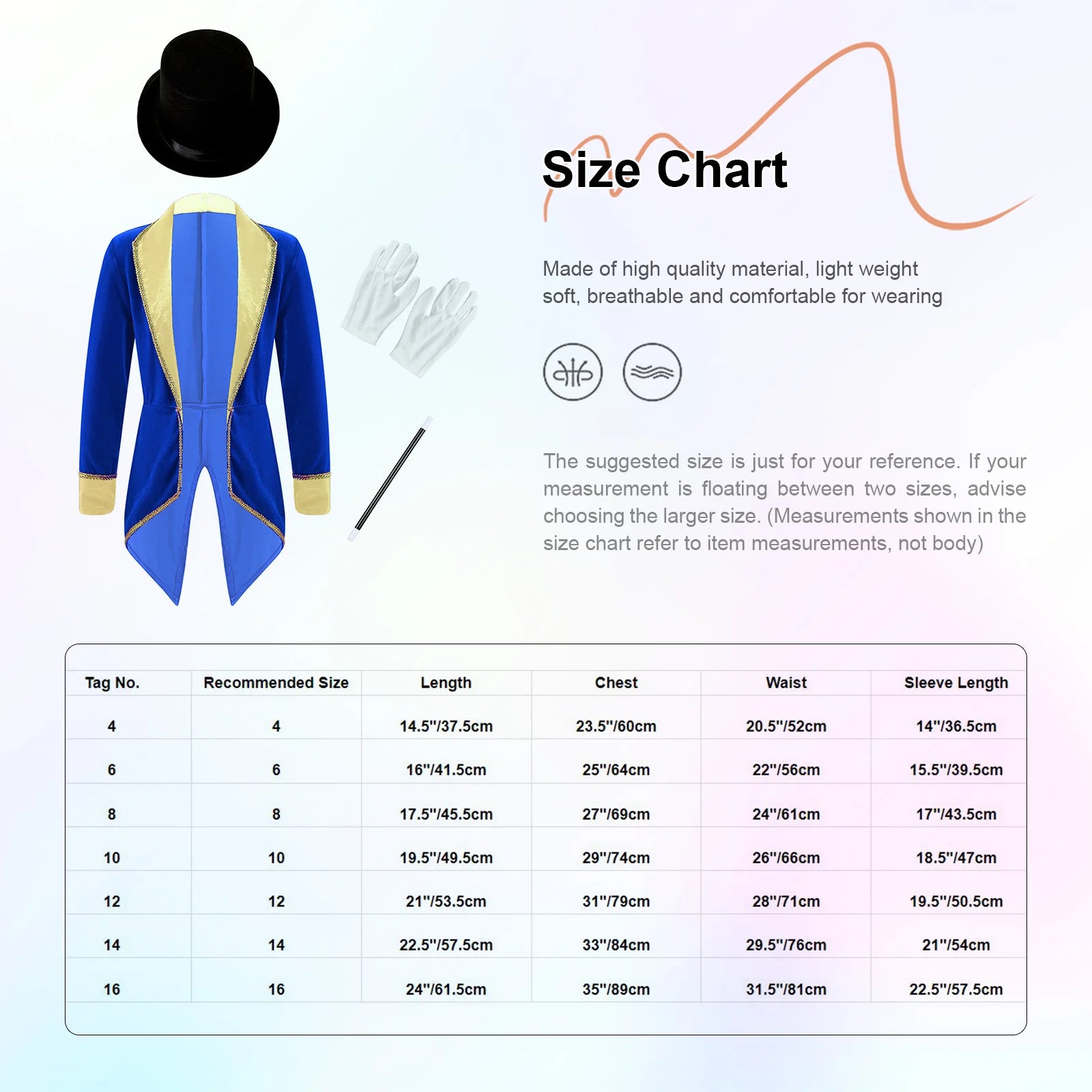 Girls Boys Circus Ringmaster Magician Showman Carnival Cosplay Costume Set Long Sleeve Lapel Tailcoat with Hat Magic Wand Gloves by Geo’s Online Store