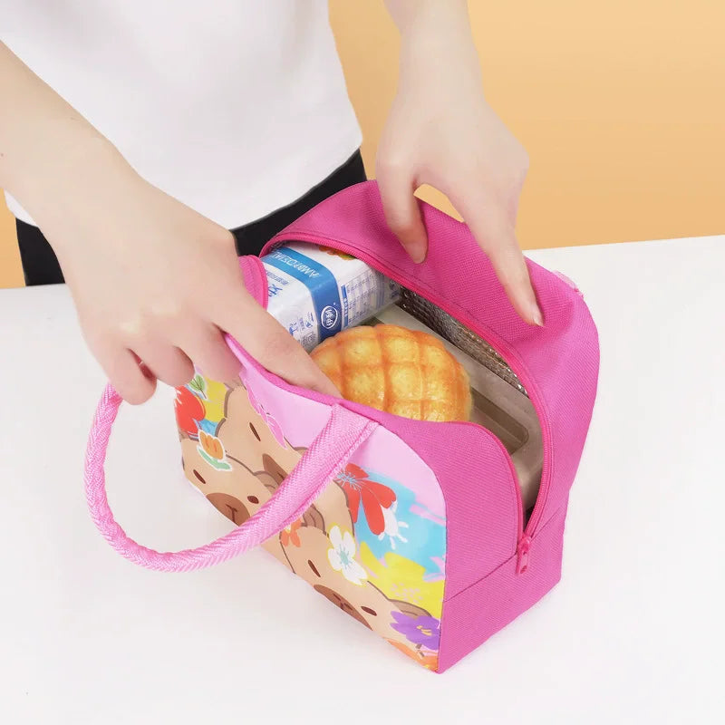 Cartoon Capybara Lunch Bag Insulated Food Container, Portable Thermal Bento Box Bag for School, Eco-Friendly Meal Tote for Kids by Geo’s Online Store