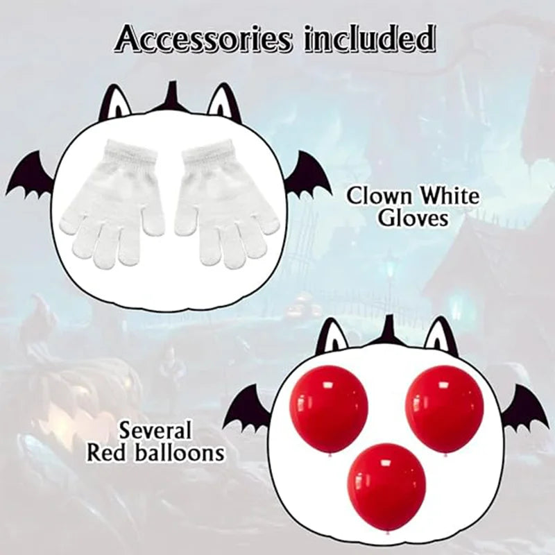 Kids Scary Joker Pennywise Cosplay Costume Horror Ghost Movie It Puff Sleeve Tulle Collar Top With Pants For Halloween Carnival by Geo’s Online Store