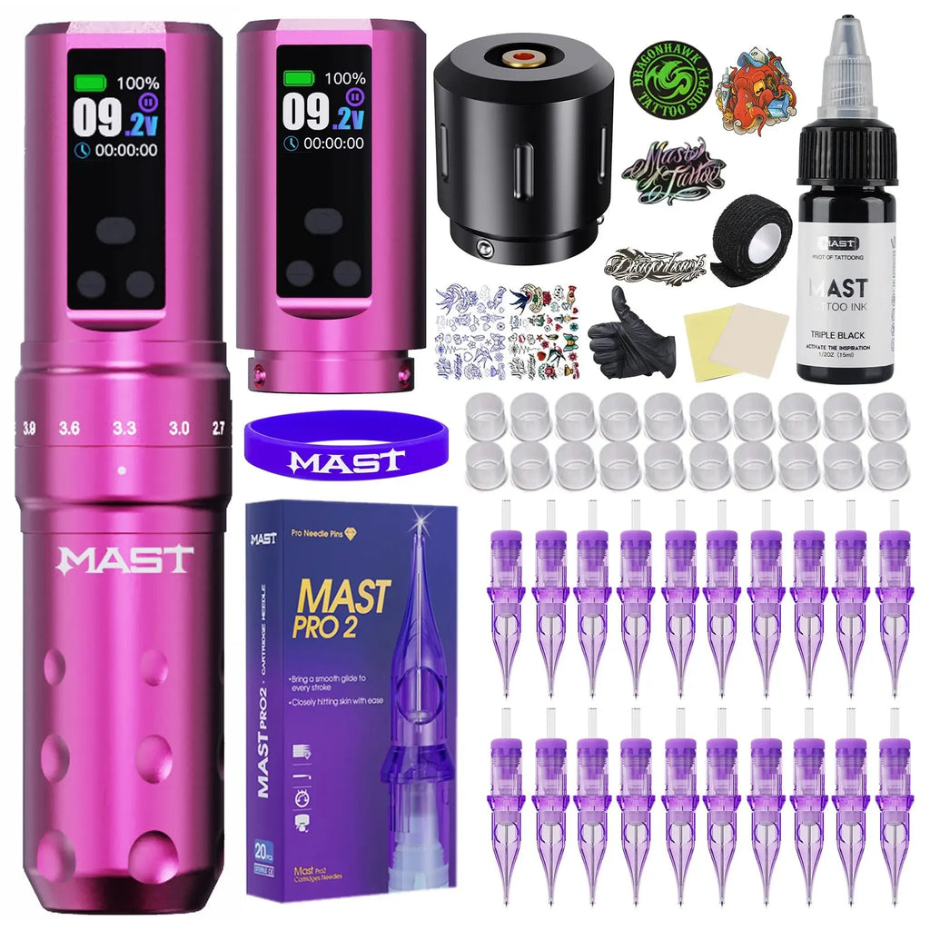 Mast Fold2 Pro Tattoo Machine Gun Full Kit Wireless Pen 7 Strokes 2 Batteries 2000mAh Power Supply for Body Art Permanent Makeup by Geo’s Online Store