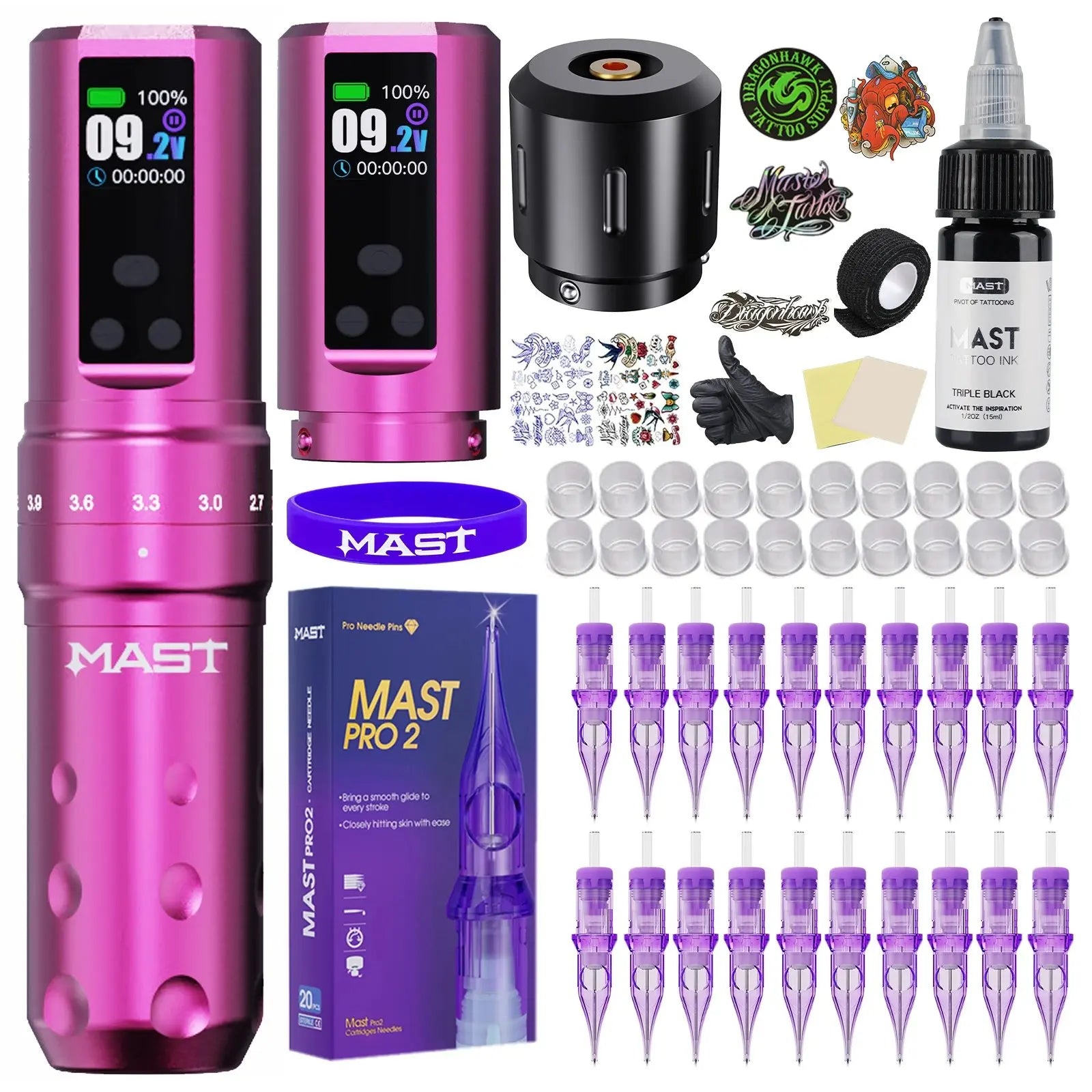 Mast Fold2 Pro Tattoo Machine Gun Full Kit Wireless Pen 7 Strokes 2 Batteries 2000mAh Power Supply for Body Art Permanent Makeup by Geo’s Online Store
