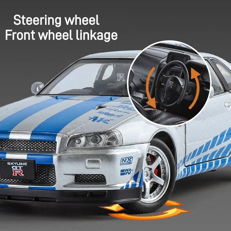 1:24 Scale Car Nissan Skyline GTR-R34 Alloy Vehicle Model Diecast Metal Fast＆Furious Collectible Childrens Birthday Toy Gifts by Geo’s Online Store