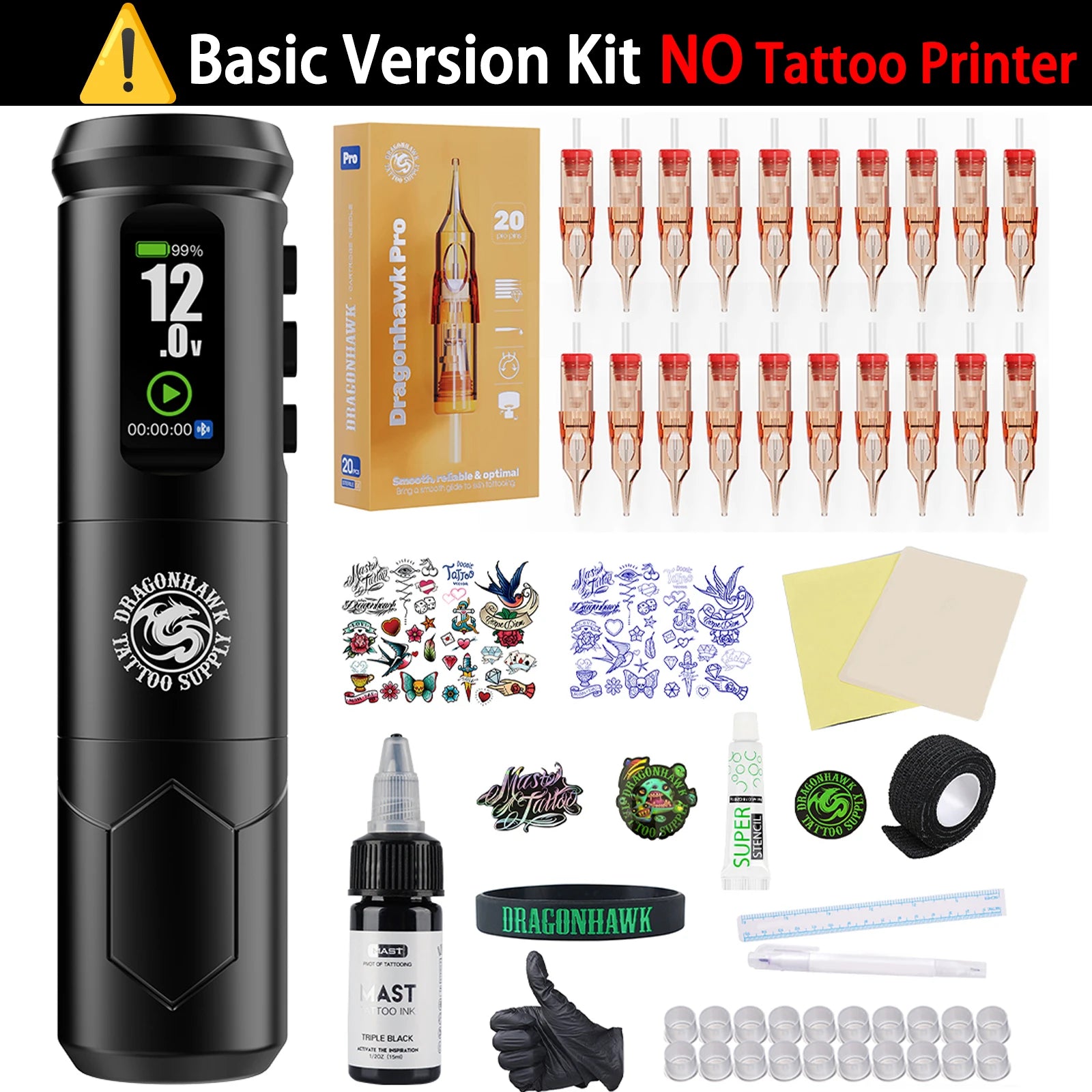 Dragonhawk A1 Pro Tattoo Machine Full Kit A1 Pro Easy To Use Operating Systerm Complete Tattoo Pen Cartridge Needle for Beginner by Geo’s Online Store