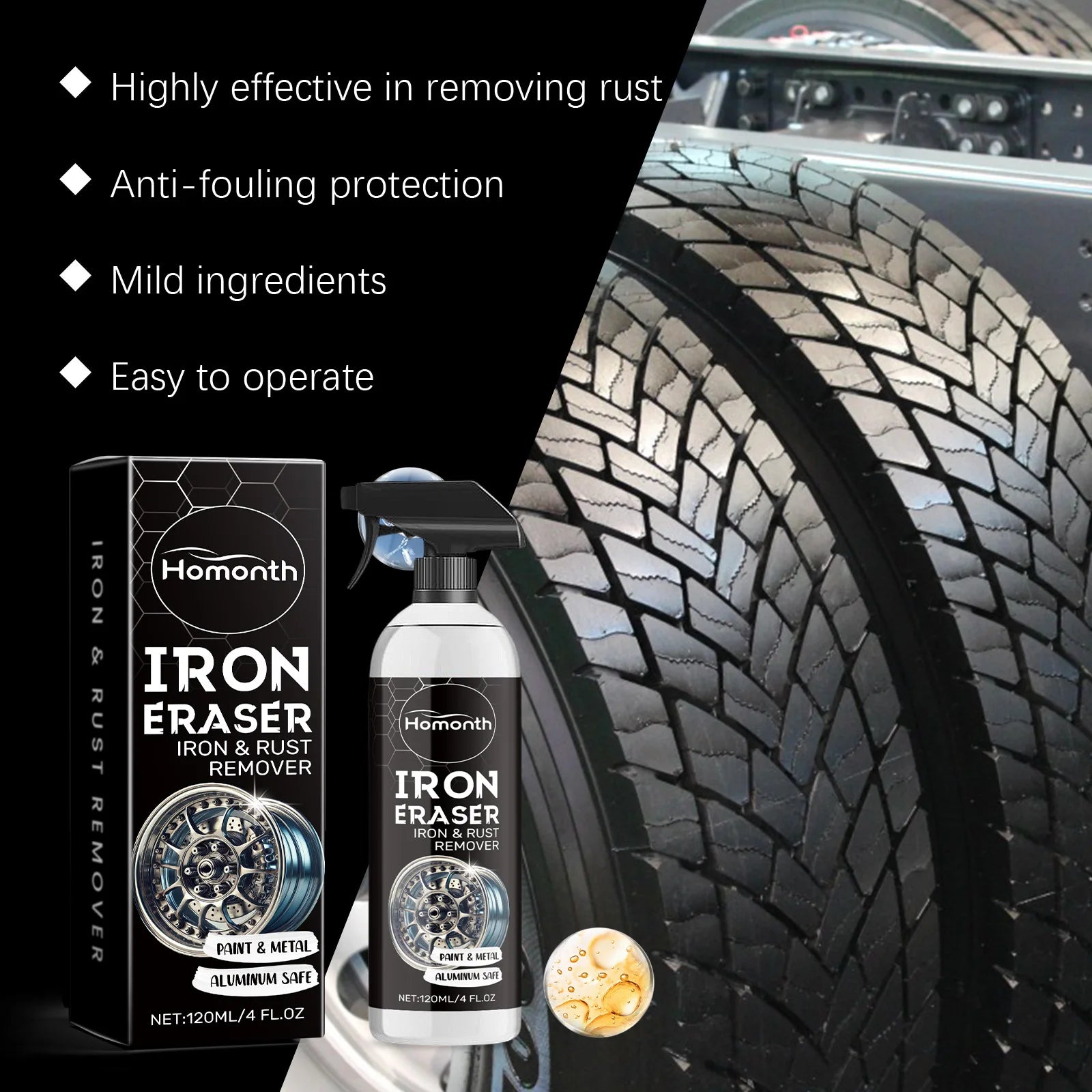 Car Wheel Rust Remover Spray Effective Cleaner for Alloy Rims & Tire Stains Fast-Acting Formula for Car Detailing Restores Shine by Geo’s Online Store
