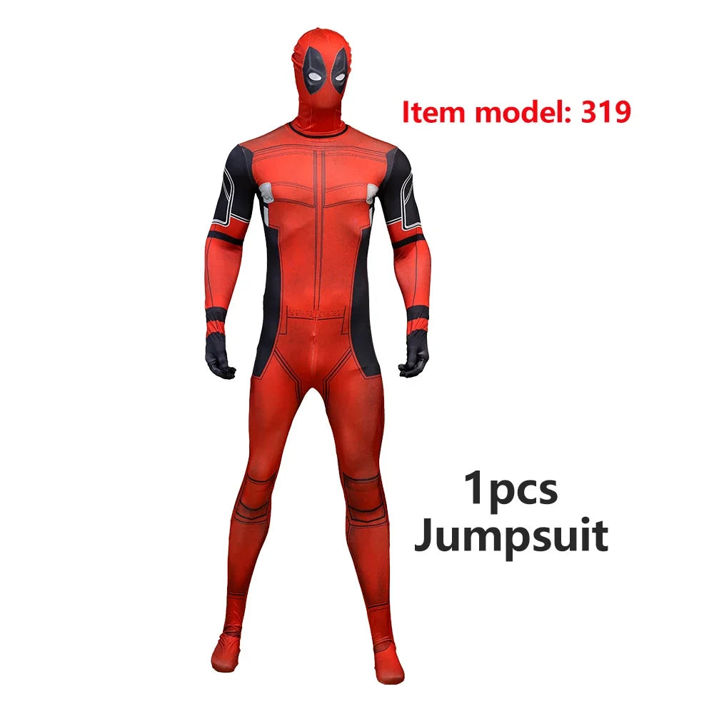 Deadpool Child Costume Halloween Costumes Kids Men Adult Superhero Bodysuit Jumpsuit Children Cosplay Costume Swords Accessories by Geo’s Online Store