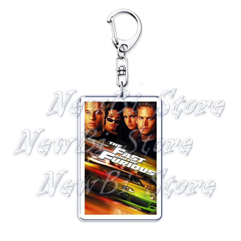 Classic Fast Furious Movie Cover Poster Keychain for Accessories Bag Pendant Sport Car Key Chain Ring Keyring Jewelry Fans Gift by Geo’s Online Store
