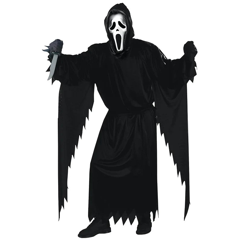 Scream Ghostface Cosplay Costume Horror Movie Mask Robe Outfit Adult Halloween Carnival Party Fancy Dress Role Play Suit by Geo’s Online Store
