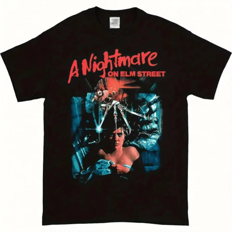 Nightmare 100% Horror Movie Shirt Elm Freddy Krueger Adult Pattern T-shirt, made of red and blue artistic soft breathable fabric by Geo’s Online Store