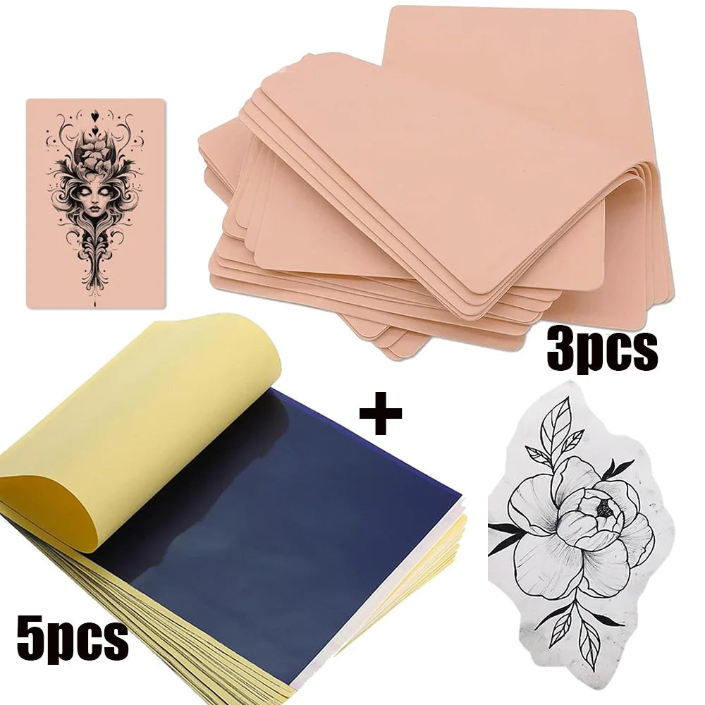 Tattoo Practice Skin and Tattoo Transfer Paper Kit Double Sided Fake Skin with Stencil Paper Set Permanent Makeup Tattoo Supply by Geo’s Online Store