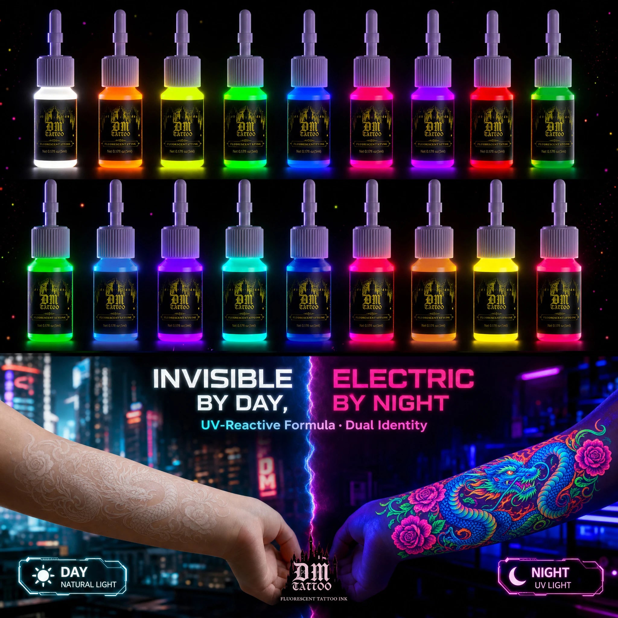 DM 5ml 18Colors Fluorescent Tattoo Ink Kit Professional Beauty Paints Natural Plant Extract Pigment Body Painting Tattoo Ink by Geo’s Online Store