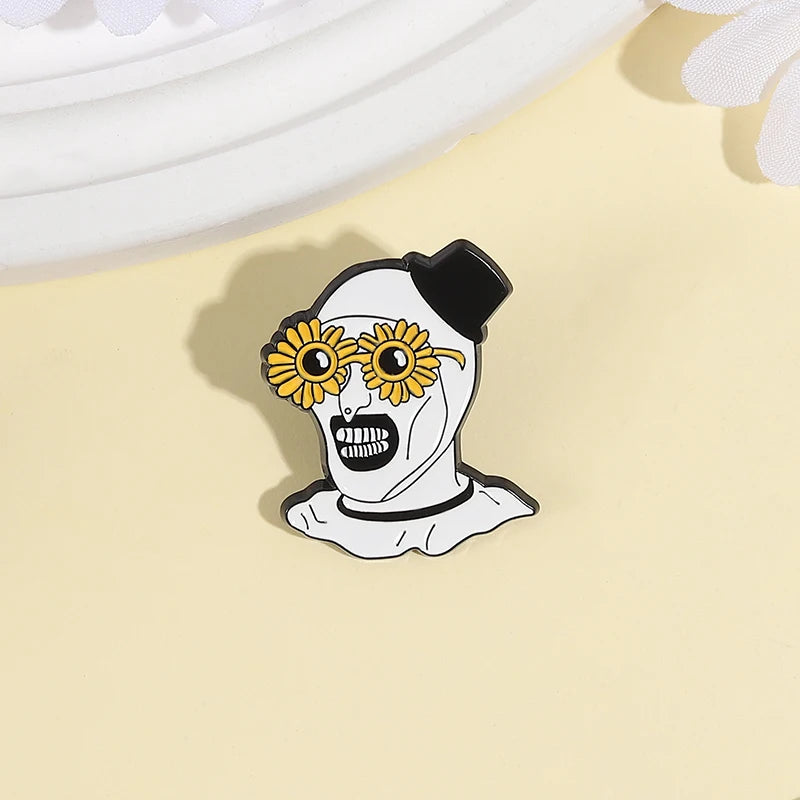 Terrifier Clown Enamel Pin Sunflower Sunglasses Horror Clown Killer Movie Halloween Brooch Lapel Badge Jewelry Gifts For Friends by Geo’s Online Store